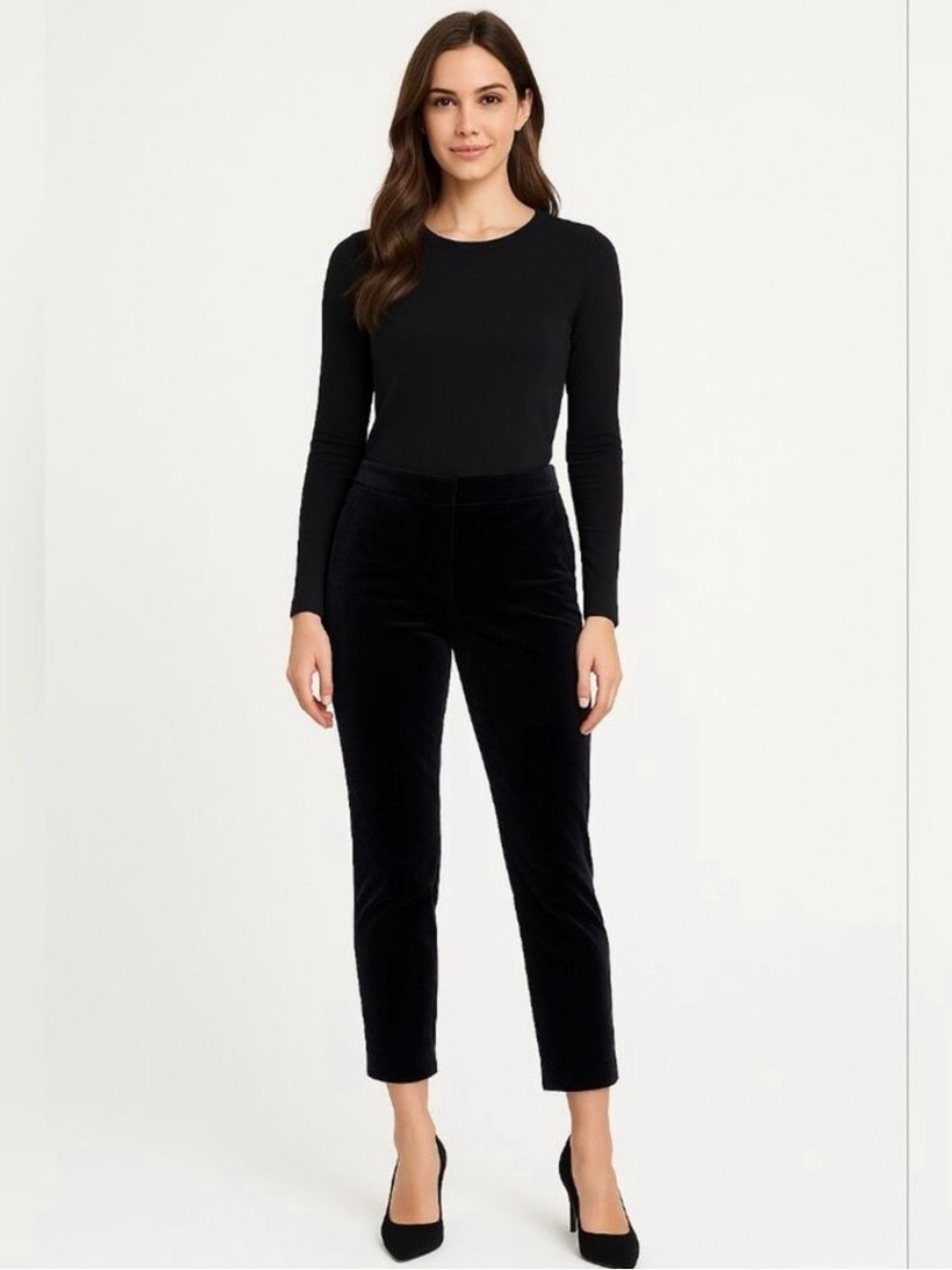 White House Black Market
Black Velvet Slim Ankle Pants
Size 8 WHBM Side Stripe